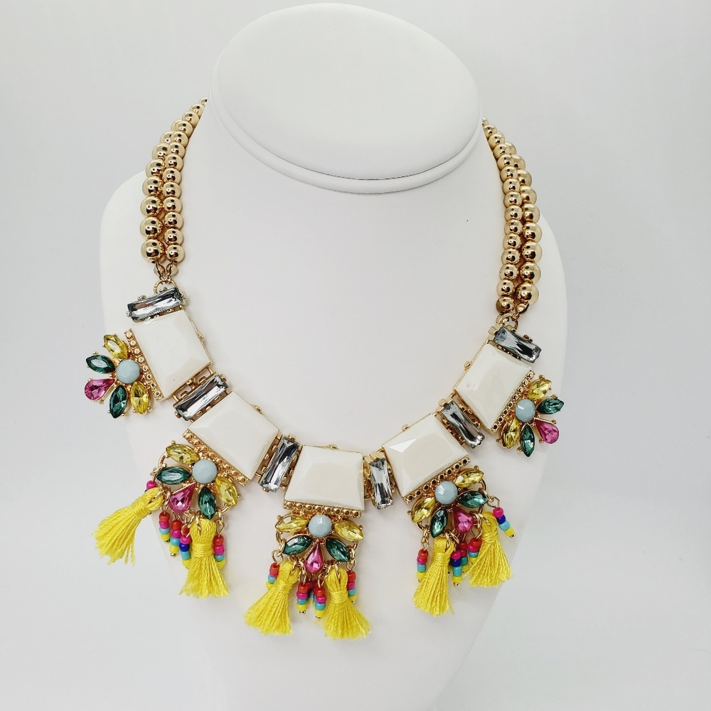 NEW 18" GOLD STONE CRYSTAL TASSELS NECKLACE MACYS - Picture 2 of 10